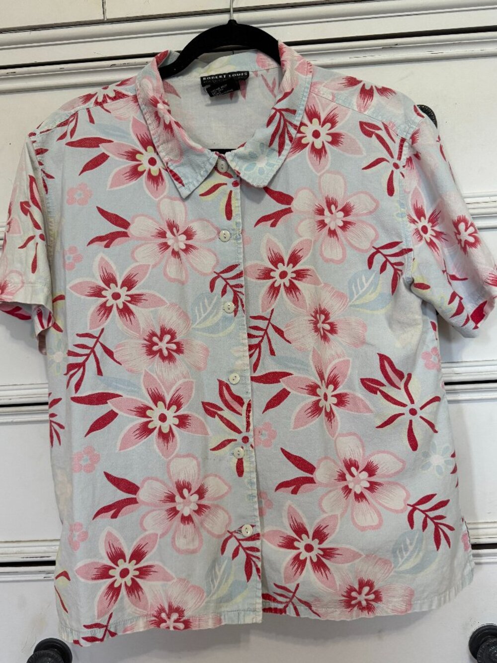 Robert Louis Lightweight 100% cotton flower print short sleeve button-up Medium